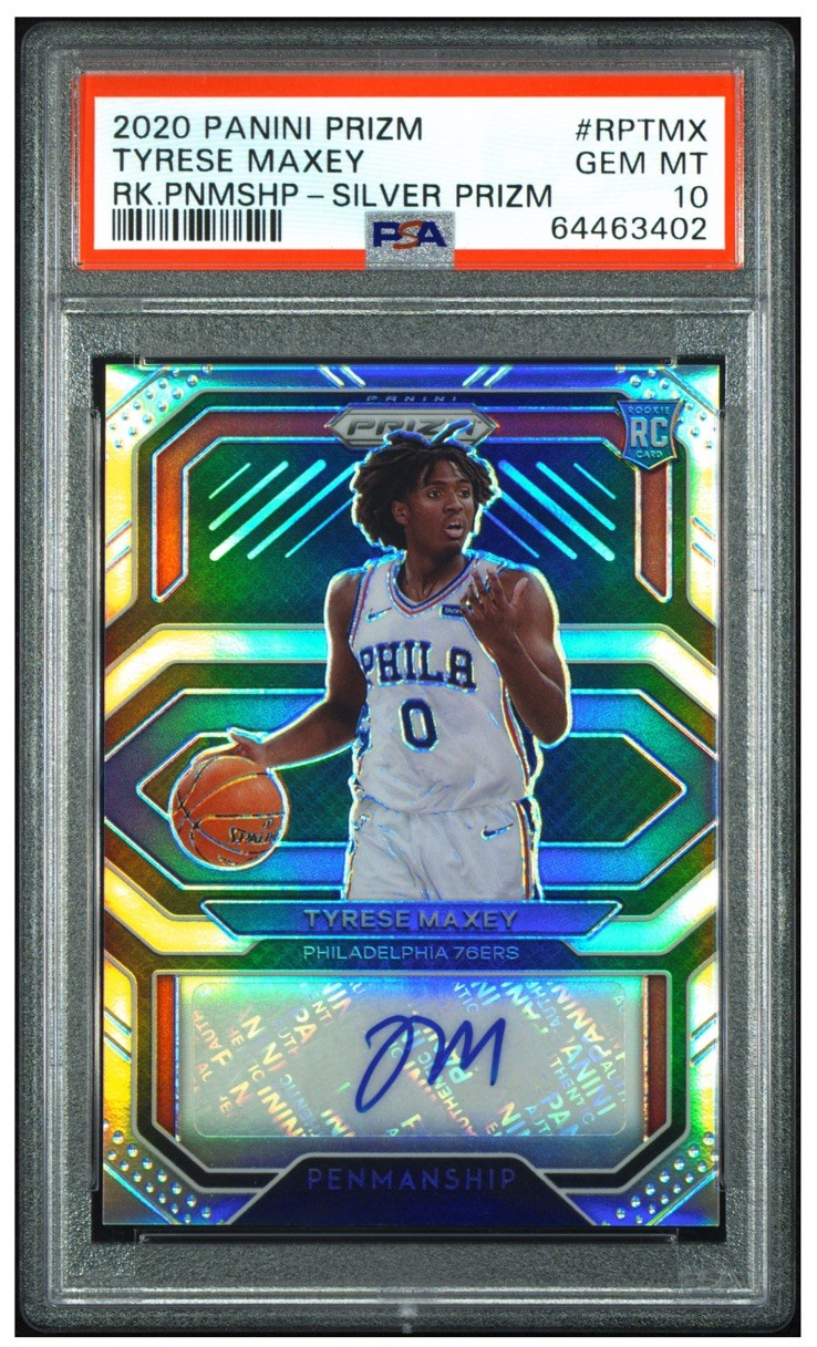 2020 PRIZM TYRESE MAXEY RC SILVER PRIZM AUTO ROOKIE PENMANSHIP AUTO PSA 10 Gem