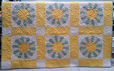 Finished 74 x 96 Antique DRESDEN PLATE QUILT Jade Green Yellow Tiny Cherries