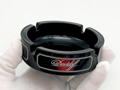 Ashtray Davidoff Black Glass Vintage Smoking Device Retro Tobacciana Collectible