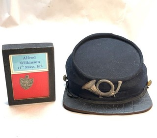Civil War Soldier’s Kepi Hat Cap and I’d Dog Tag of Alfred Wilkinson 11th Mass.
