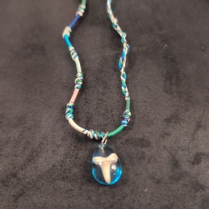 Vintage Glass Encased Shark Tooth Pendant Necklace