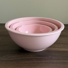 Vintage Pottery Barn Kids Pink Melamine Mixing Bowl Set 3 Nesting Round
