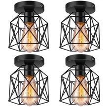 Licperron Semi Flush Mount Ceiling Light, E26 E27 Retro Black Industrial Ceil...