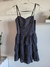 Kleid Damen Sommer Mini Kurz Rockabilly Blau Weiß Punkte H&M 34