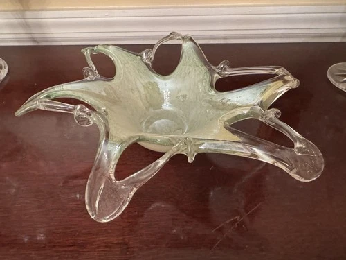 Vintage Murano Ocean Green  Art Glass Starfish Bowl Hand Blown Pulled 10.5”