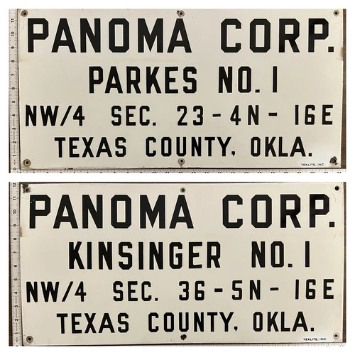 Vintage Porcelain Oil Field Signs (2) - Panoma Parkes & Kinsinger