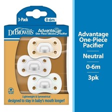 One-Piece Silicone Baby Pacifier, Fully Symmetrical, Neutral, 0-6M, 3
