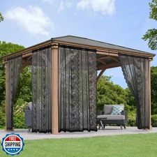 KYMRose Outdoor Sheer Lace Curtains for Patio, 4 Panels Waterproof Rod Pocket