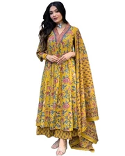 GoSriKi Women's Rayon Viscose Anarkali Printed Kurta with Palazzo & Dupatta
