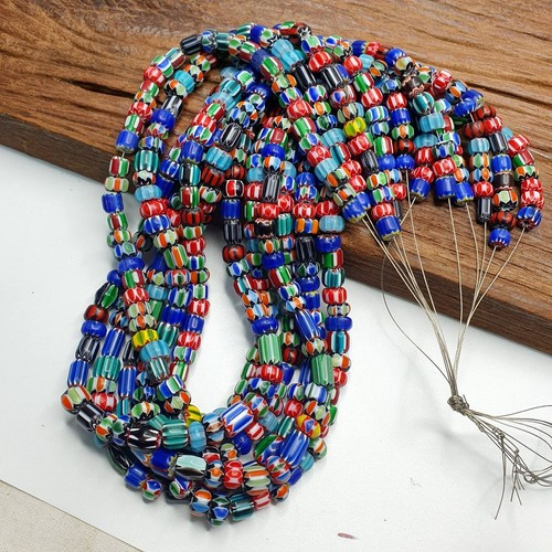Lot 6 vintage venetian african style glass chevron 6-10mm beads long strand