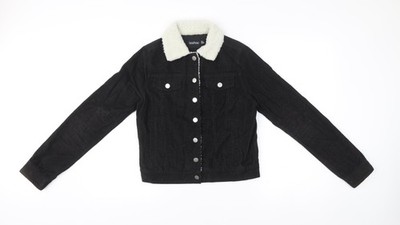 Boohoo Damenjacke schwarz Cord Kunstfellkragen Größe 6