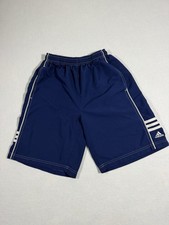 Adidas Boys Blue 3 Stripe Athletic Logo Short Size L 14/16 Drawstring EUC
