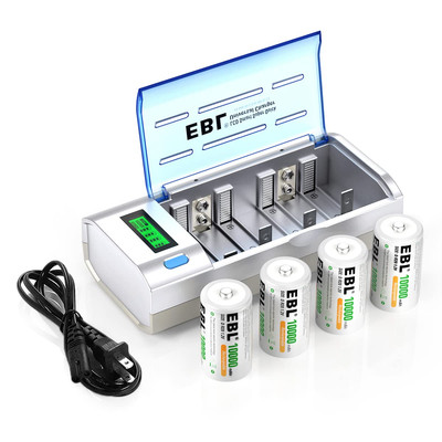D Cells 10000Mah Rechargeable Batteries (4 Counts) with C D 9V AA AAA Battery Ch