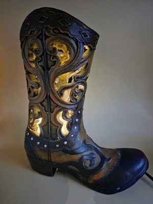 Rustic Western Cowboy Boot Accent Lamp Night Light Hand-Painted Resin Works!