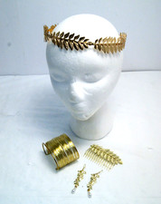 Greek Goddess Costume Accessories Crown Earrings Bracelet Golden Leaves READ