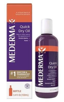 MEDERMA Quick Dry Oil For Stretch Marks & Scars Paraben & Fragrance Free 3.4 Oz