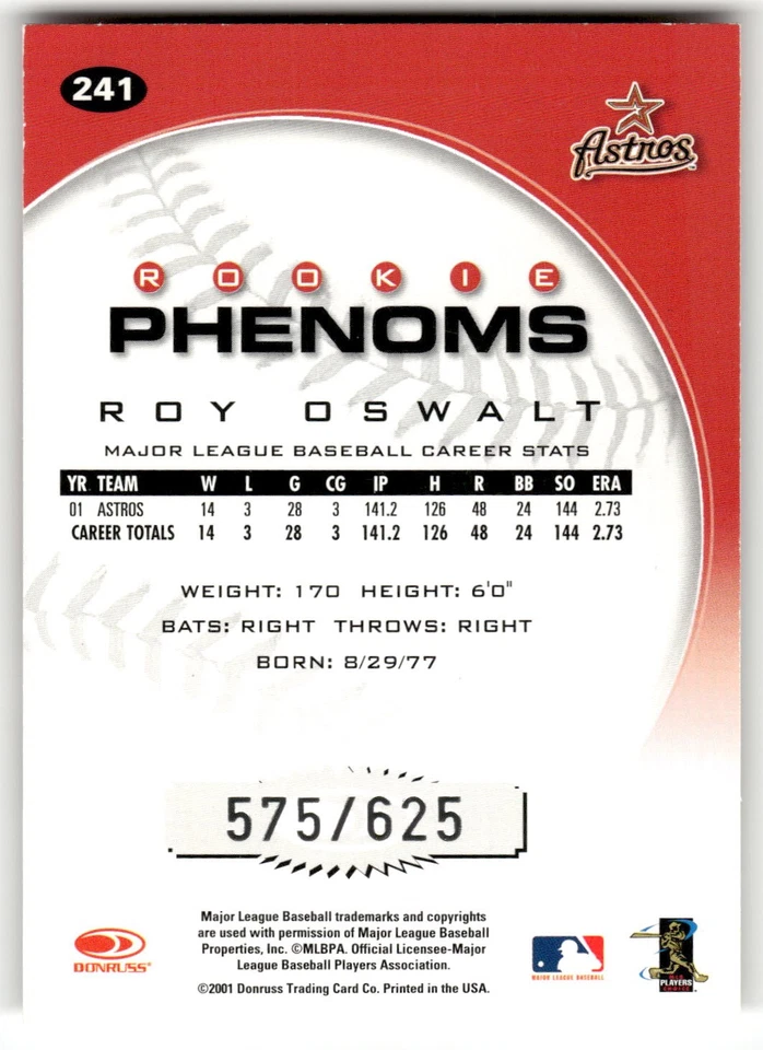 Roy Oswalt 2001 Donruss Class of 2001 #241 SN Houston Astros - Image 2 of 2