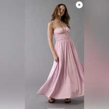 $60 NWT American Eagle Sunchaser Smocked Maxi Dress Pink Boho Summer