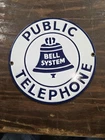 Vintage 7” Round Bell System Public Telephone Sign  Porcelain Ande Rooney