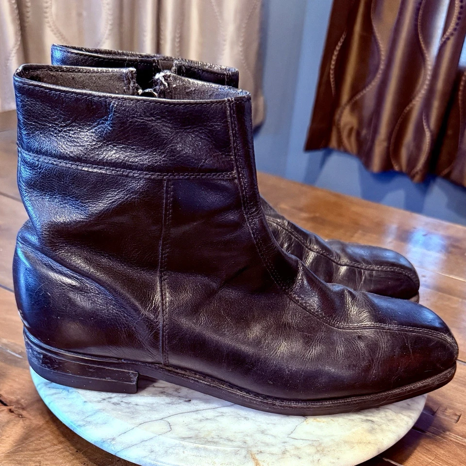 De Colección Años 70 Años 70 Cuero Negro Goodyear HECHO EN UNIÓN Cremallera Botines EE. UU. Hombres Talla 10 D Foto 2 de 4