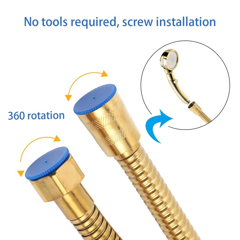 1.5m Gold Shower Head Hose Long Flexible Stainless Steel Bathroom Water