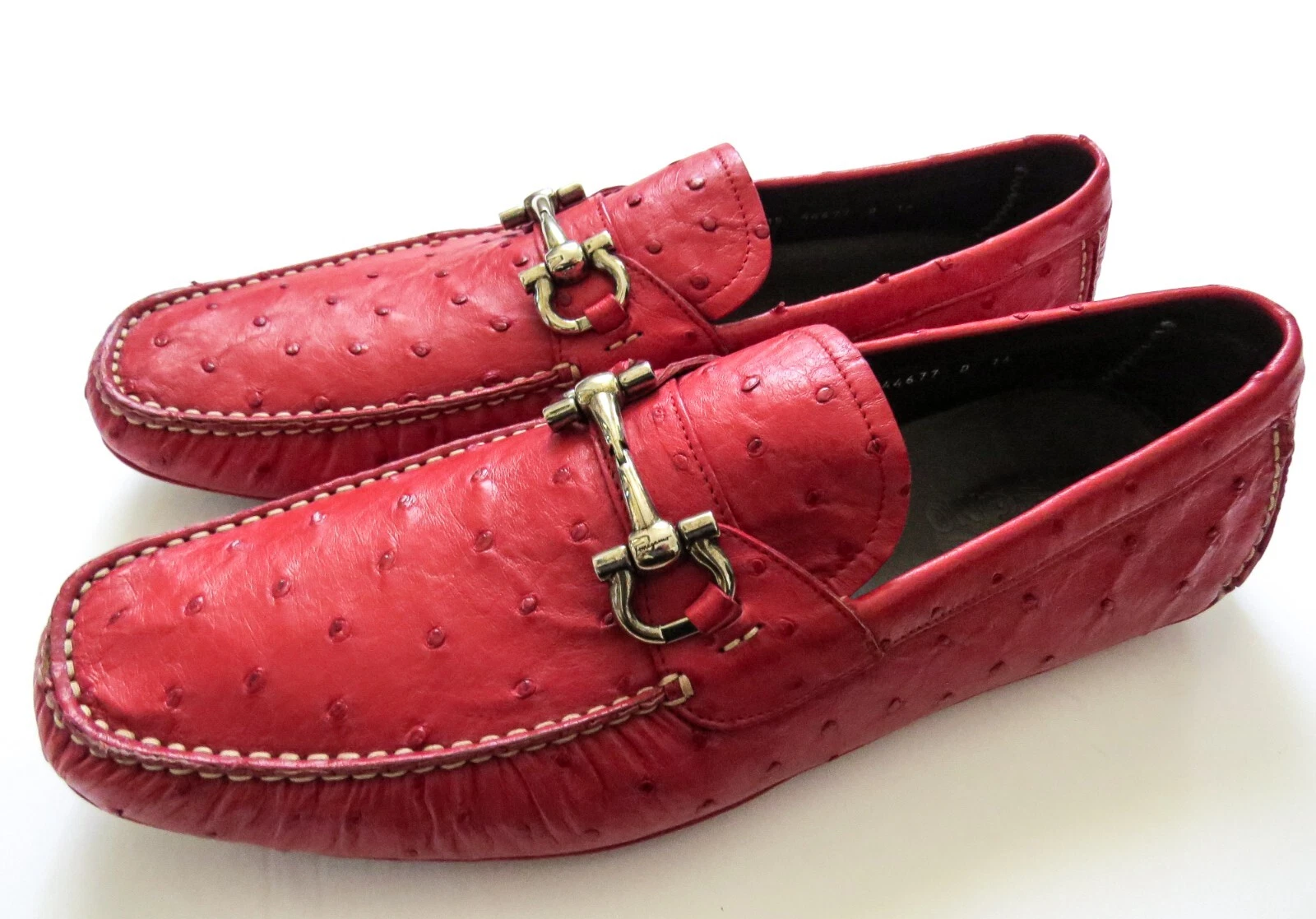 Ferragamo — SALVATORE FERRAGAMO Red Genuine Ostrich Leather Shoes Size 14 US 47 Euro 13 UK