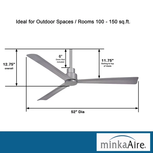 Minka Aire Simple 52" Indoor/Outdoor Ceiling Fan With Remote Control, Silver - Picture 3 of 4