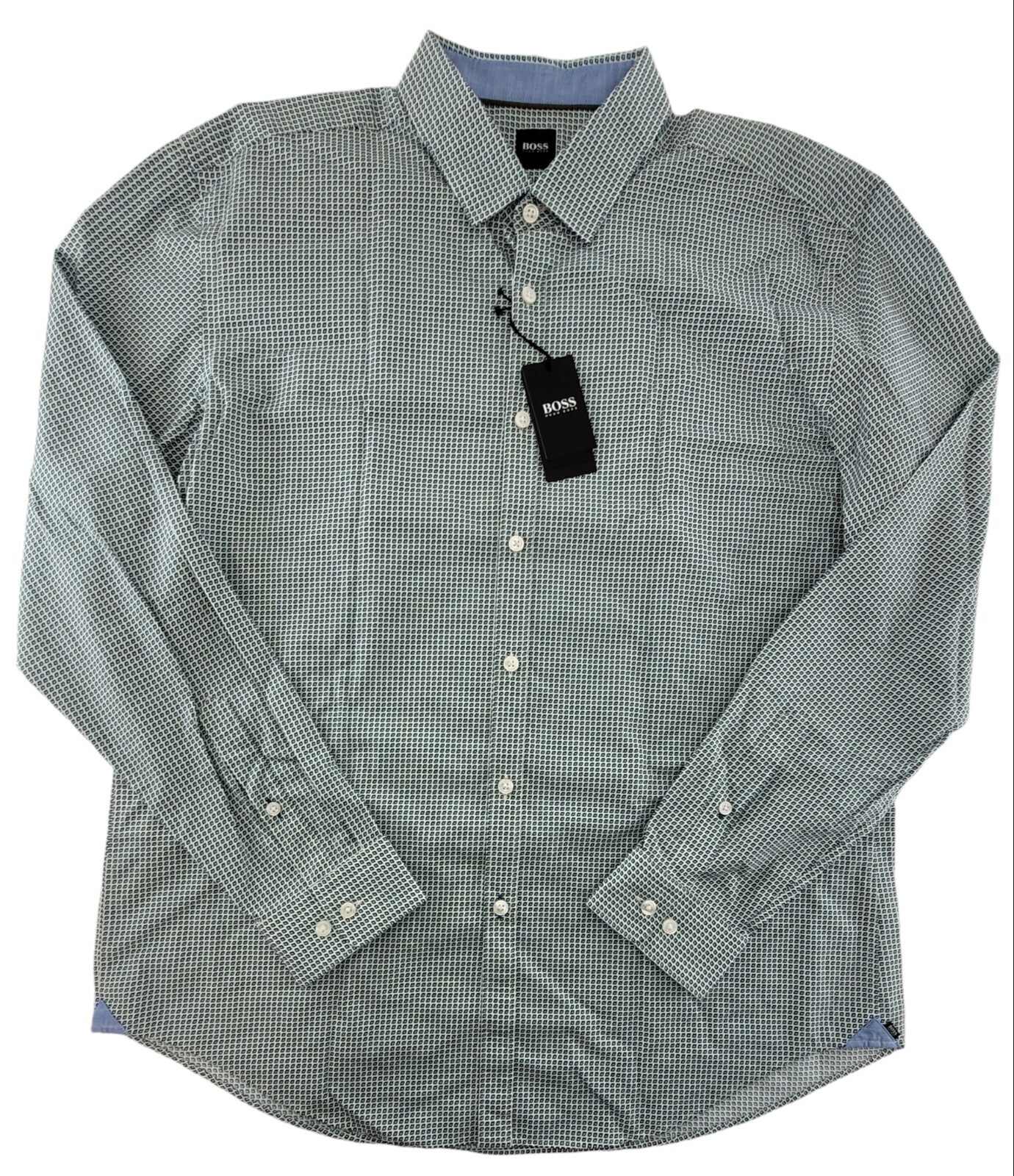 Приталенная рубашка HugoBoss из хлопкового поплина с графическим принтом зеленого цвета размер XXL 11290₽