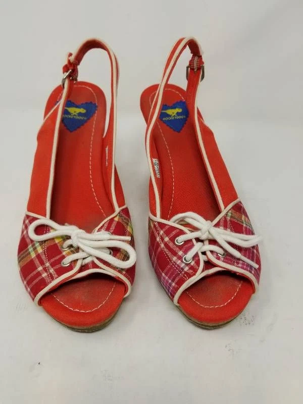 Rocket Dog Womens Slingback Sandals Orange Plaid Platform Heels Buckle 9 - Image 4 of 4