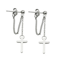 Solid 925 Sterling Silver Cross Chain Stud Earrings