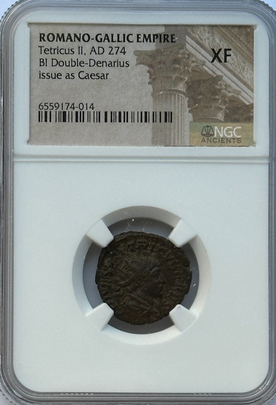 ROMANO-GALLIC EMPIRE - TETRICUS II AD 271-274 - BI DOUBLE DENARIUS - NGC XF