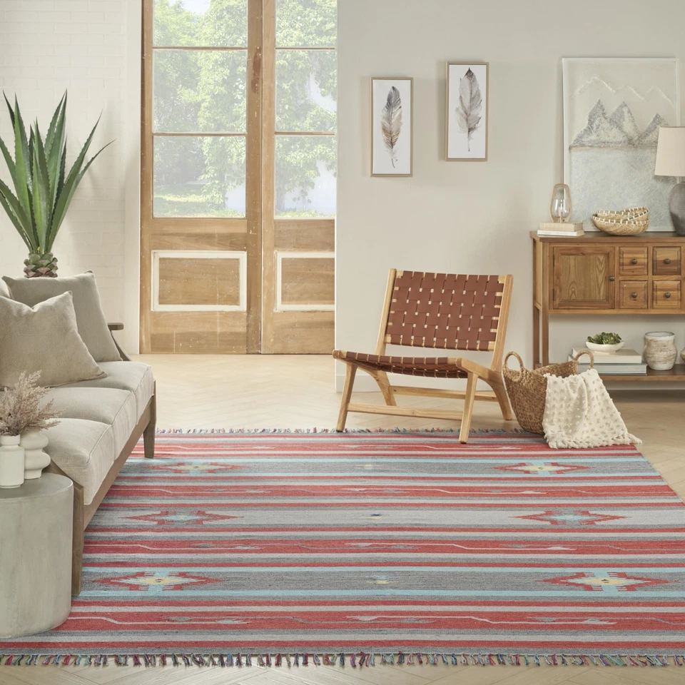 Nourison Baja Tribal Grey/Red 8' x 10' Area Rug, Easy Cleaning, Non Shedding, - Image 2 of 4