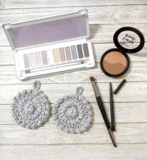 handmade crochet pads spa reusable make up pouf ONLY eco friendly silver 2pc new