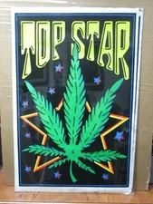 vintage Top star weed 420 Cannabis flocked Poster 2002  black light 14888