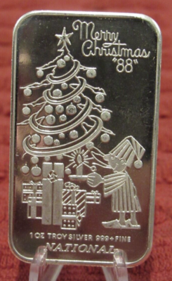 1988 Merry Christmas 1 Troy Oz. .999 Silver Bar National Mint