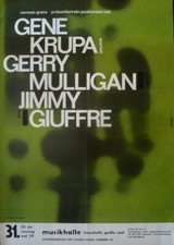 GERRY MULLIGAN GENE KRUPA German A1 Jazz concert poster GUNTHER KIESER 1959