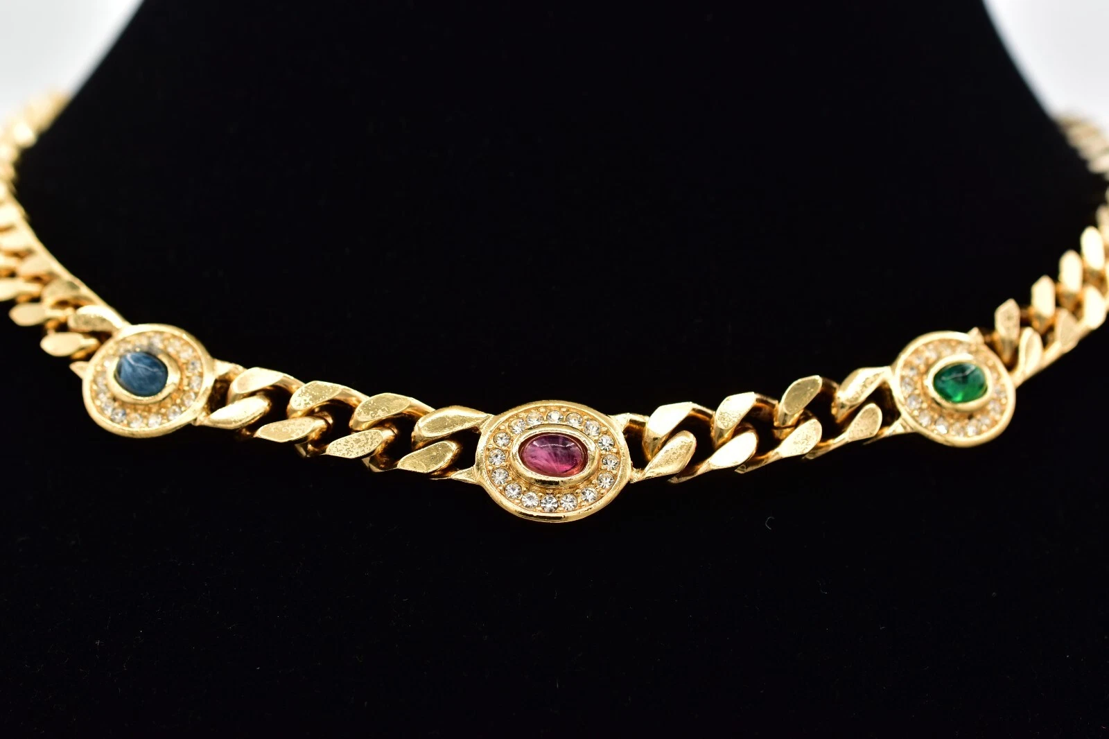 Collana Christian Dior vintage cabochon collare cristallo oro firmata anni 80 BinBJ