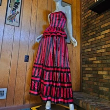 Vtg 80s Victor Costa Red Black Stripes Formal Evening Peplum Dress Ball Gown S