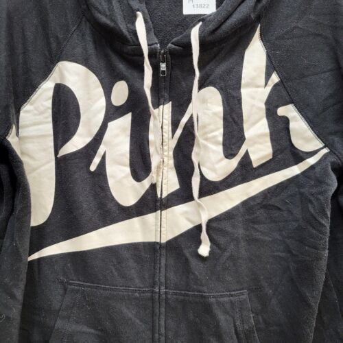 PINK Victoria's Secret Women Sweatshirt Black Medium Hoodie Logo Spellout - Picture 3 of 9