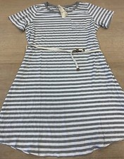 Hem & Thread Cotton Jersey Dress Grey Stripe Size Large BNWT