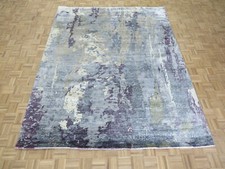 8 x 10'3 Hand Knotted Gray & Purple Modern Tibetan Oriental Rug With Silk G9103