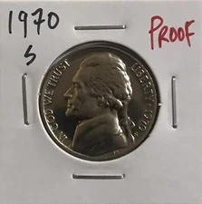 1970-S Jefferson Nickel, 1 Proof Coin, Mintage: 2,632,810