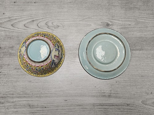 Antique Chinese Enamel Hand Painted Plate Bowl Floral Figural Design 19 Century - Picture 7 of 10