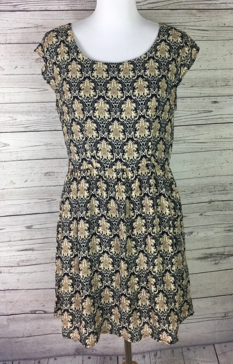 Blu Pepper Women's Black Beige Paisley Cap Sleeve Lined Fit & Flare Dress  Size L | eBay