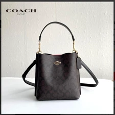 COACH CA582 Brown Black Gold Molly Bucket Bag 22 Signature Canvas  Outlet New