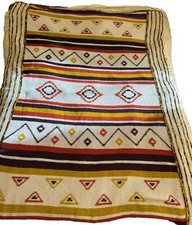 VTG Aztec Southwest Afghan Blanket Knitted Tan Beige Reversible Woven 78 X 56