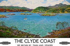 Clyde Coast VINTAGE Railway Travel POSTER Scotland Train Steamer Wall Art A3 A4 