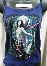 Purple Winged Fairy in Moonlight Hand Dyed Blue Spaghetti Strap Shirt UNWORN
