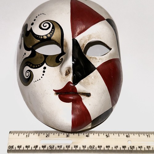 Decorative Mask Red & Black Split Face Ceramic Wall Art Carnivale Mardi Gras - Picture 9 of 17
