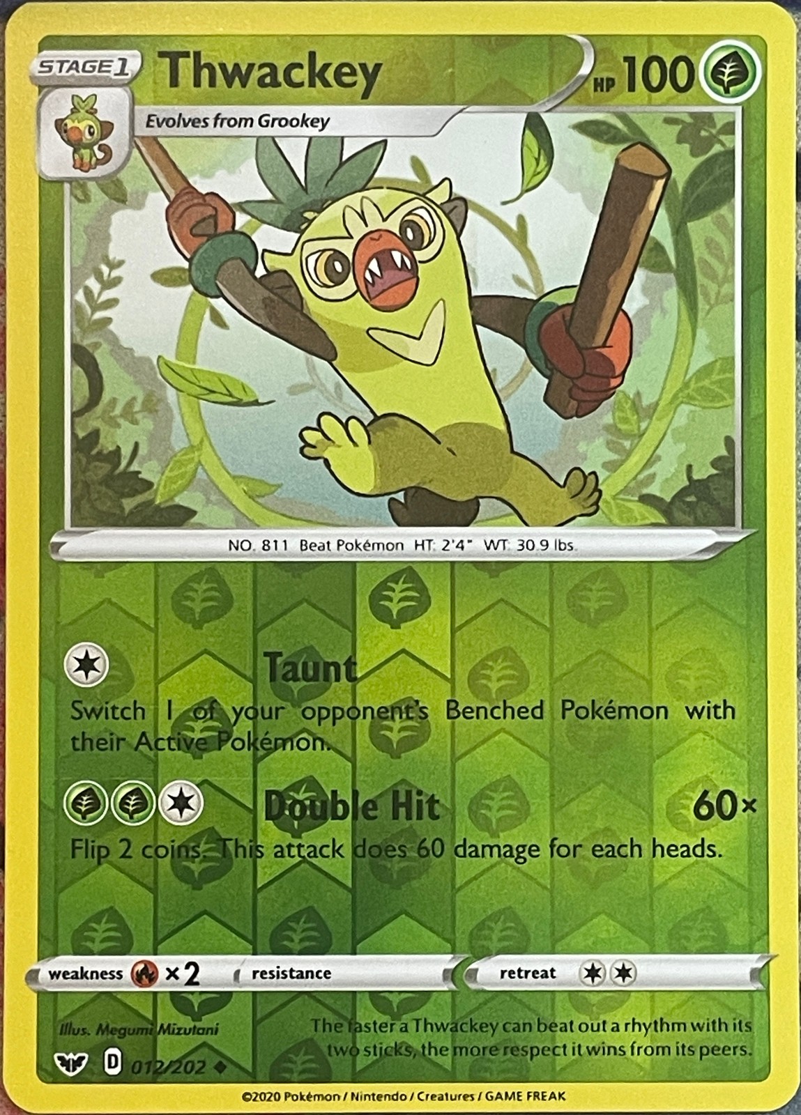 Thwackey Reverse Holo - 012/202 - Sword & Shield Base Pokemon 2020
